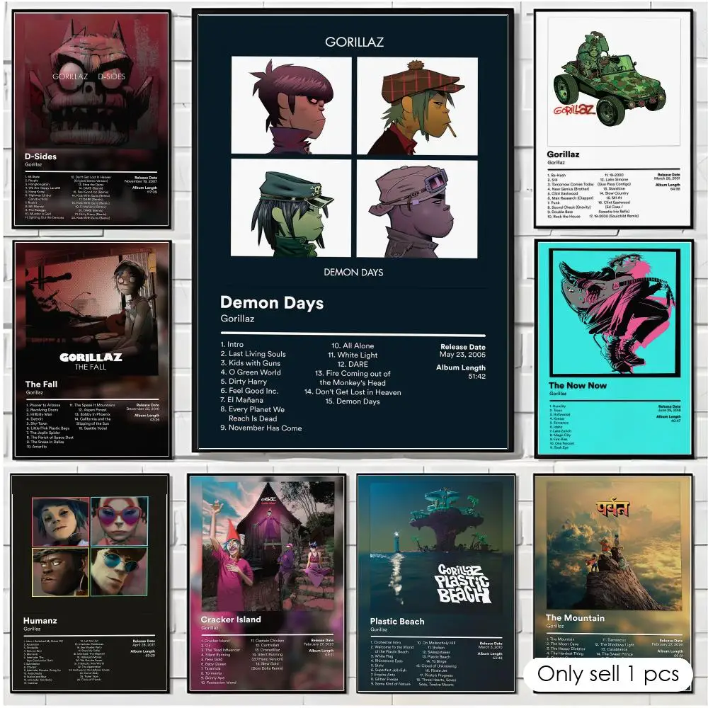 Alternative Rock G-Gorillaz mucis Poster Modern Minimalist Wall Art for Bedroom Living Room Contemporary Home Decor Gift