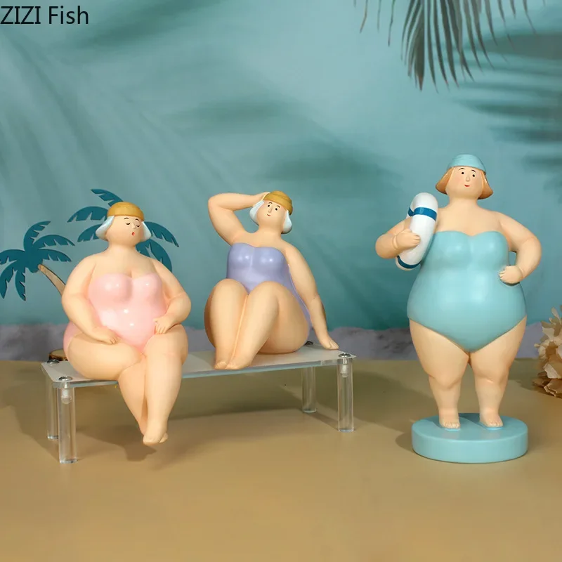 Beach Travel Swimsuit Women Figures Statue Desk Decoration Ornaments Creative Resins Character Sculpture Room Aesthetic Decor
