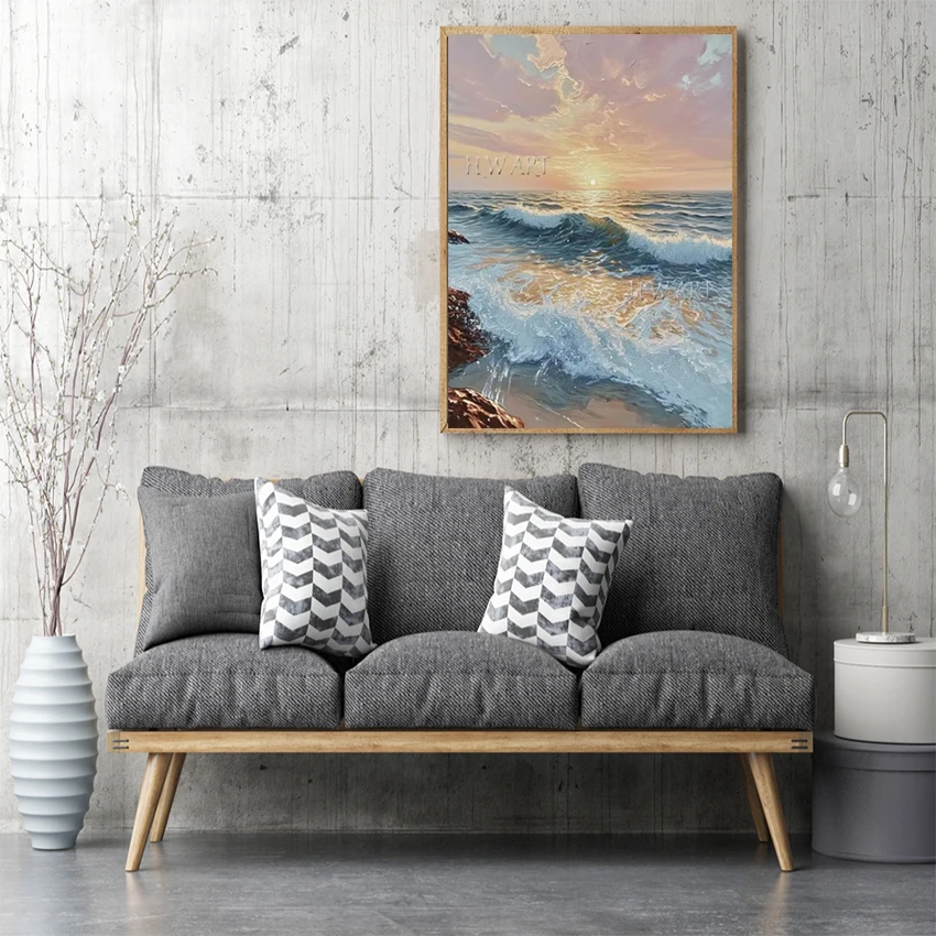 

Картины маслом с морской волной, 3d солнечный пейзаж, красивая картина абстракта, высокое качество холста, современное искусство, безрамный декор