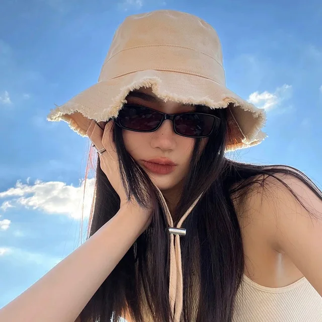 Women Solid Color Sunshade Bucket Hat Soft Cotton Tassel Brim Foldable Fisherman Cap Lady Girl Outdoor Beach Travel Sun Caps
