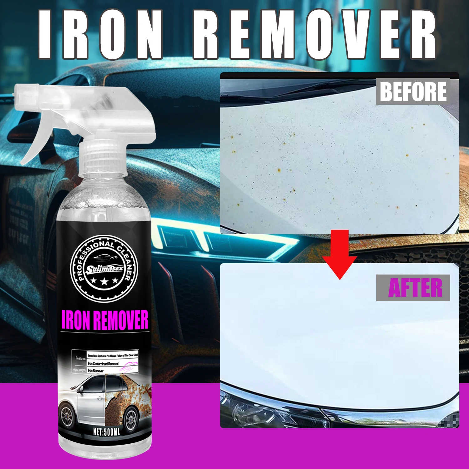 Iron Powder Remover,Multifunctional Paint Cleaner,Car Rust Removal Spray,Iron Powder Remover for Car,Iron Cleaner for Car Rust