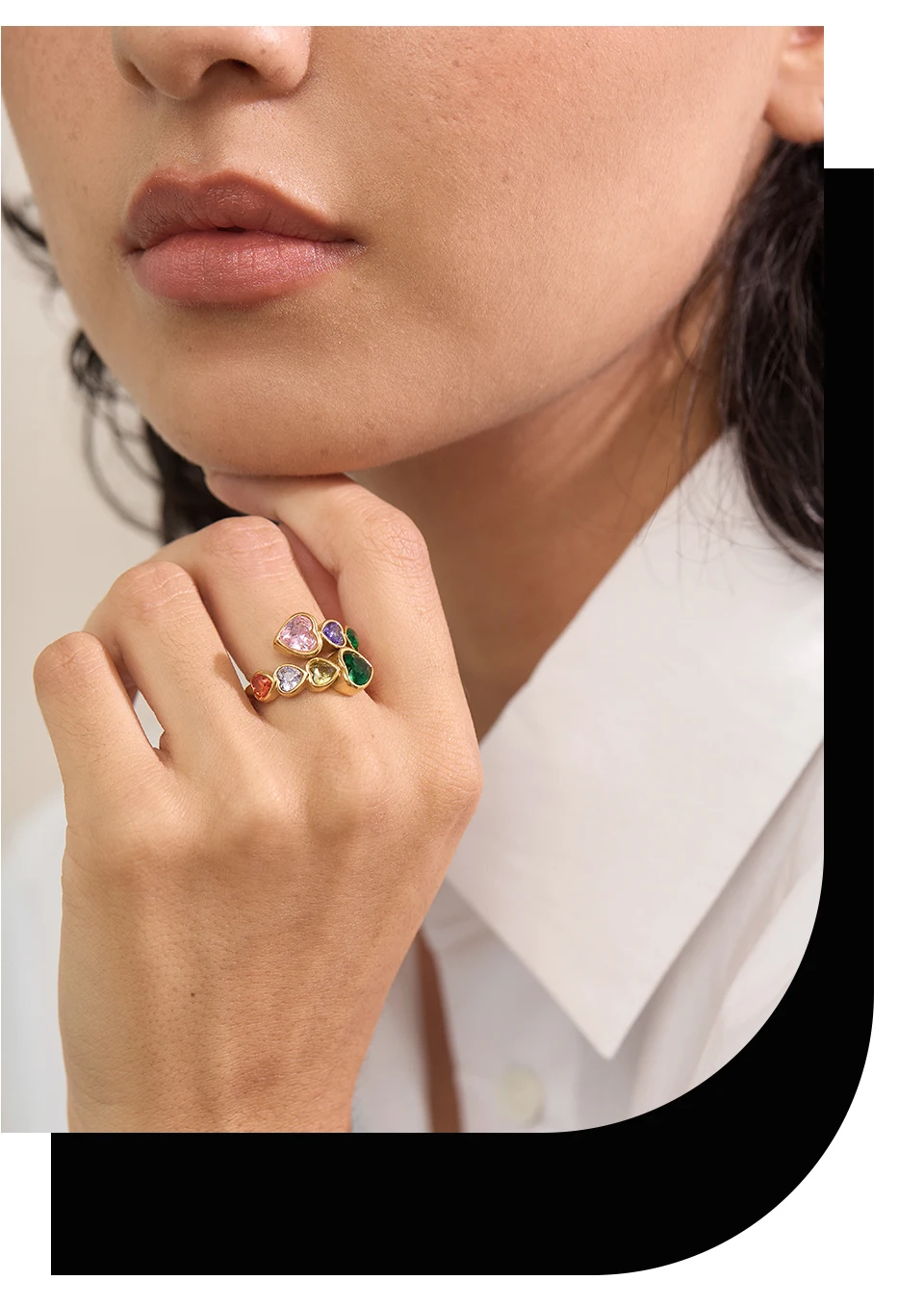 Yhpup Zarte Zirkonia Herz Edelstahl Gold Farbe Einstellbar Mode Offenen Ring Hohe Qualität Chic Charm Schmuck – Detail 5