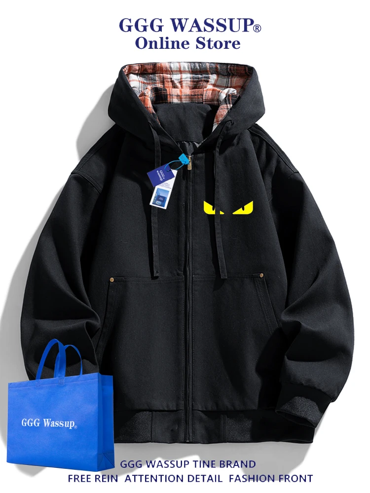 

Loose Fit Devil's Eye Hoodie Jaet ex Spring Faion Brand GGG Wassup Youthful Sle Long Sve Windproof Polyester