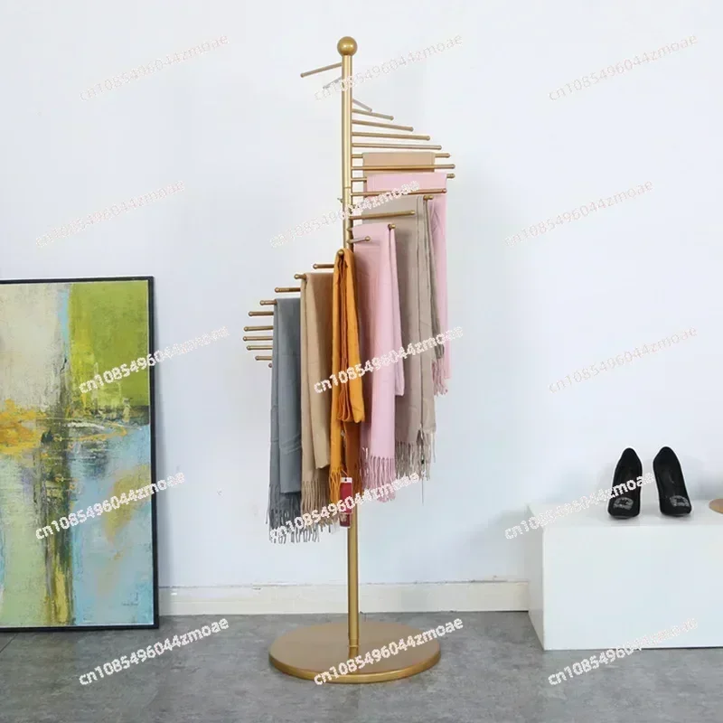 170 cm Golden Scarf Shelf Floor Display Rack Creative Hanging Silk Scarf Display Rack Clothing Store Multi-functional Round