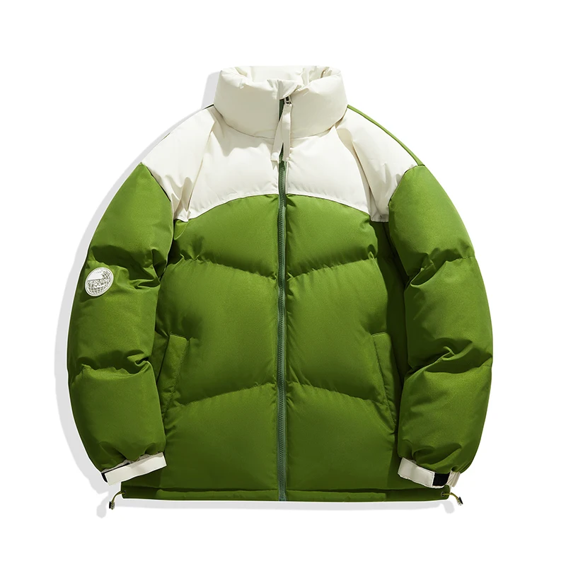2025 Autumn/Winter New Men's Cotton Jacket Splicing Design Thickened Warm Bread Coat Stand up Collar Couple's Style