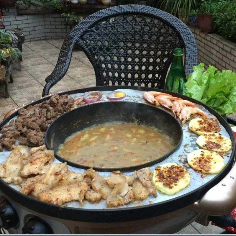 

Household electric grill Non-stick grill machine Multifunctional rinse and grill integrated pot