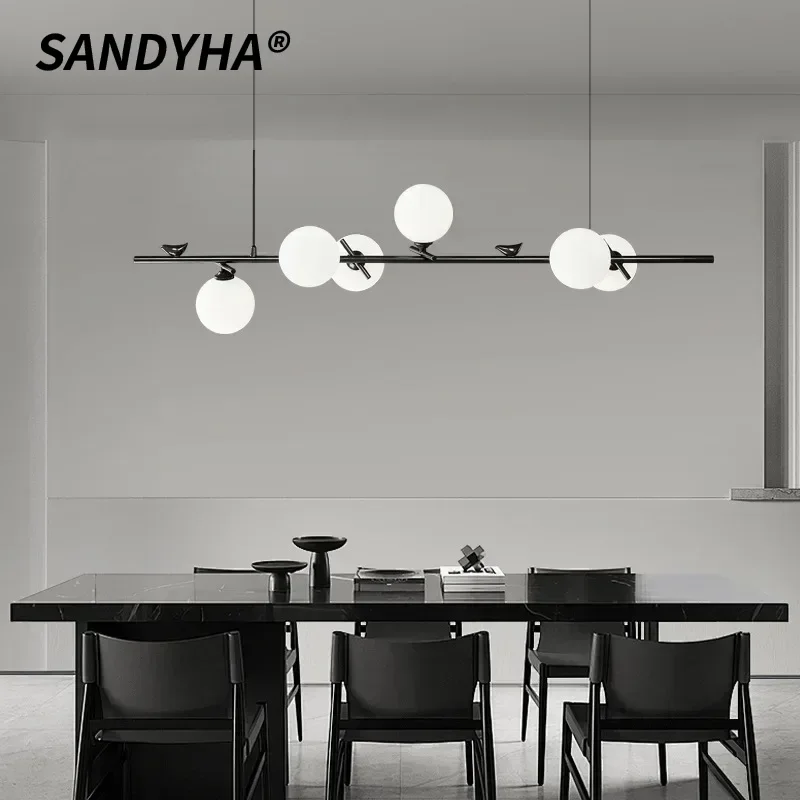 

SANDYHA Nordic Pendant Light Glass Ball Chandelier Stylish Hanging Fixture for Living Room Bedroom Dining Table Modern Decor