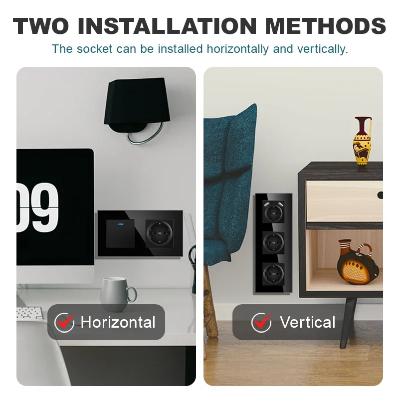 TODSDOT wall-mounted module diy EU standard wifi switch socket combo black glass panel button function free combination 220v