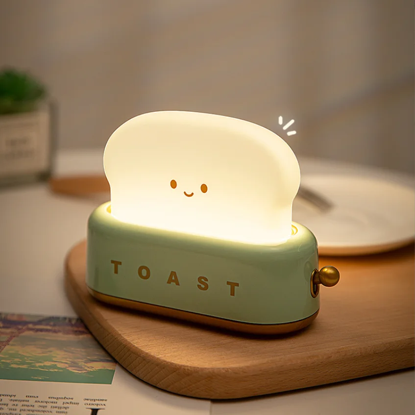 Cute Toaster Night Lights USB Rechargeable Auto LED Night Lamp Adjustable Brightness Bedside Home table Lamp