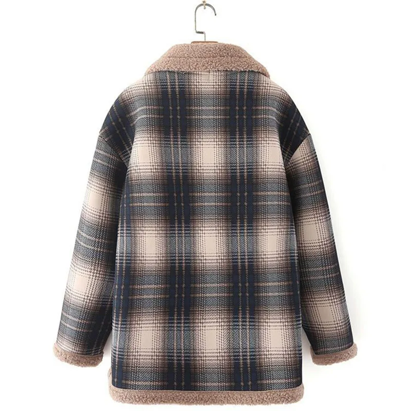 Doppelseitige körnige Samt jacke Damen Kurz mantel Herbst Winter neu locker plus samt warm karierte Woll mantel Tops