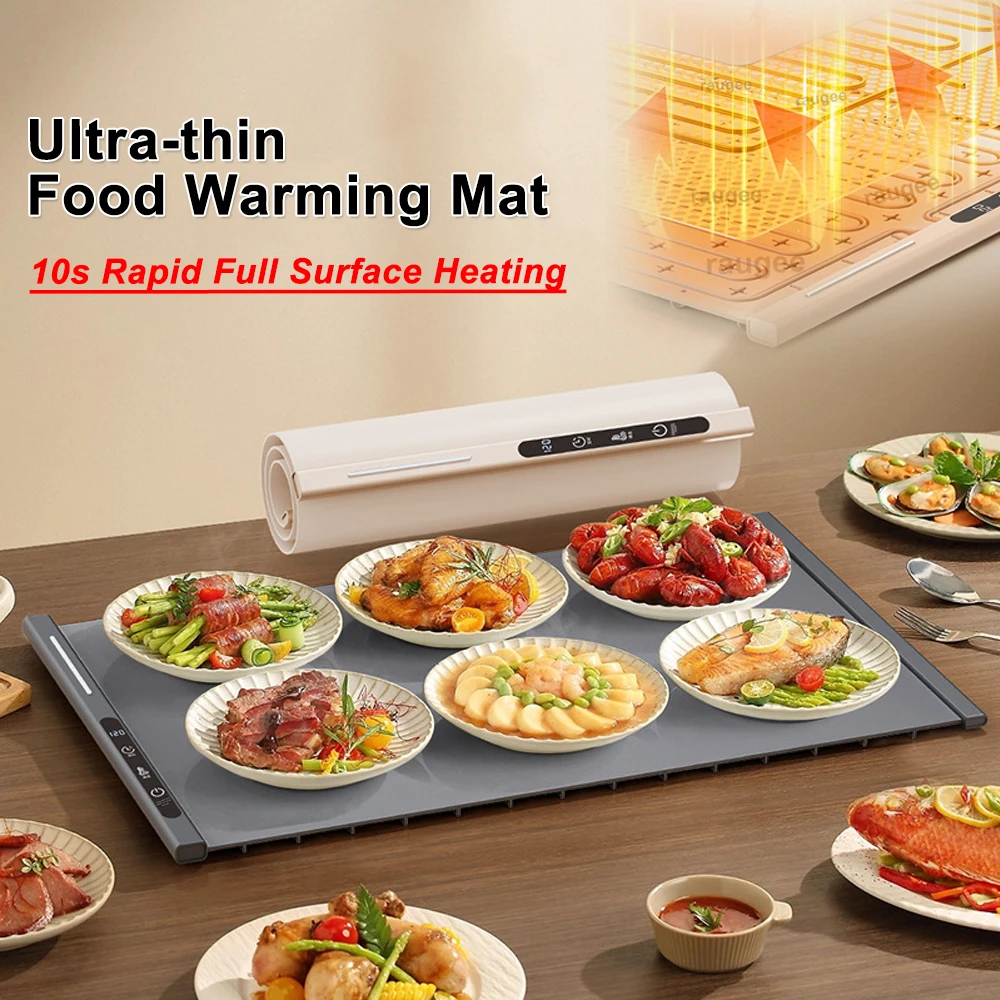 Electric Heating Plate Foldable Silicone Food Warmer Mat Portable 8-Level Temperature Adjustment Fast Warming Food Warmer Mat