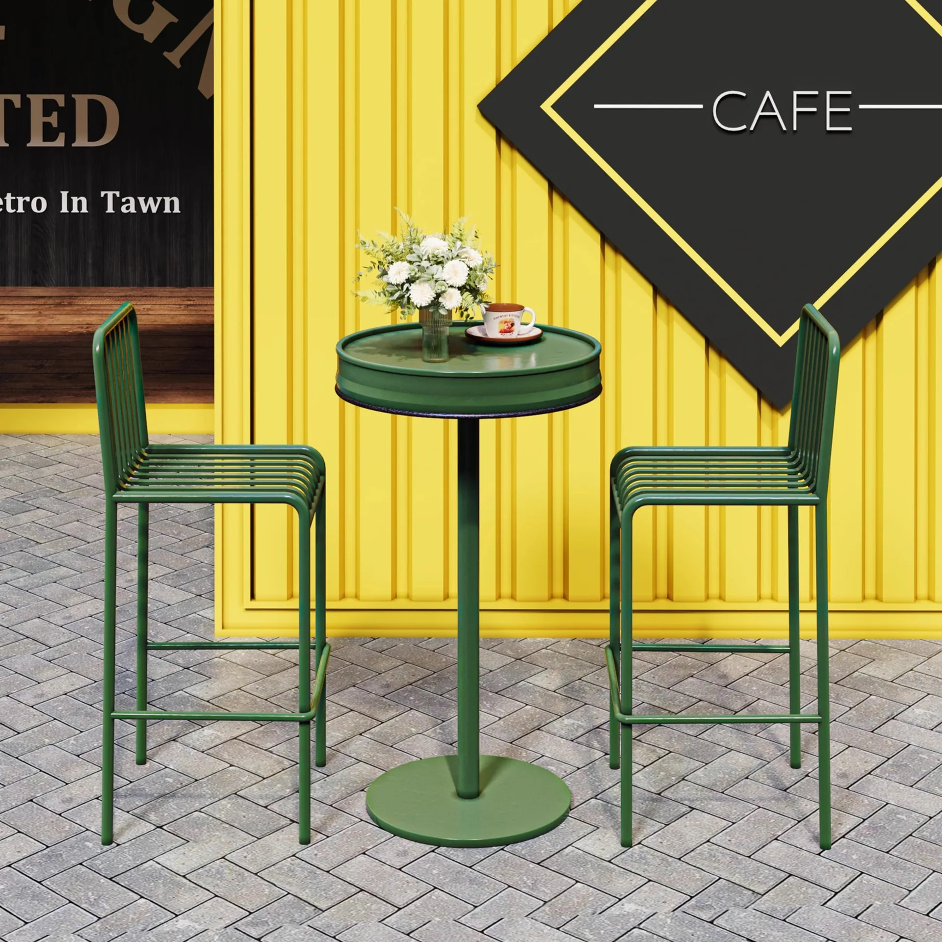 

Creative outdoor Nordic wrought iron high table and chair music dining bar open-air small round table bar