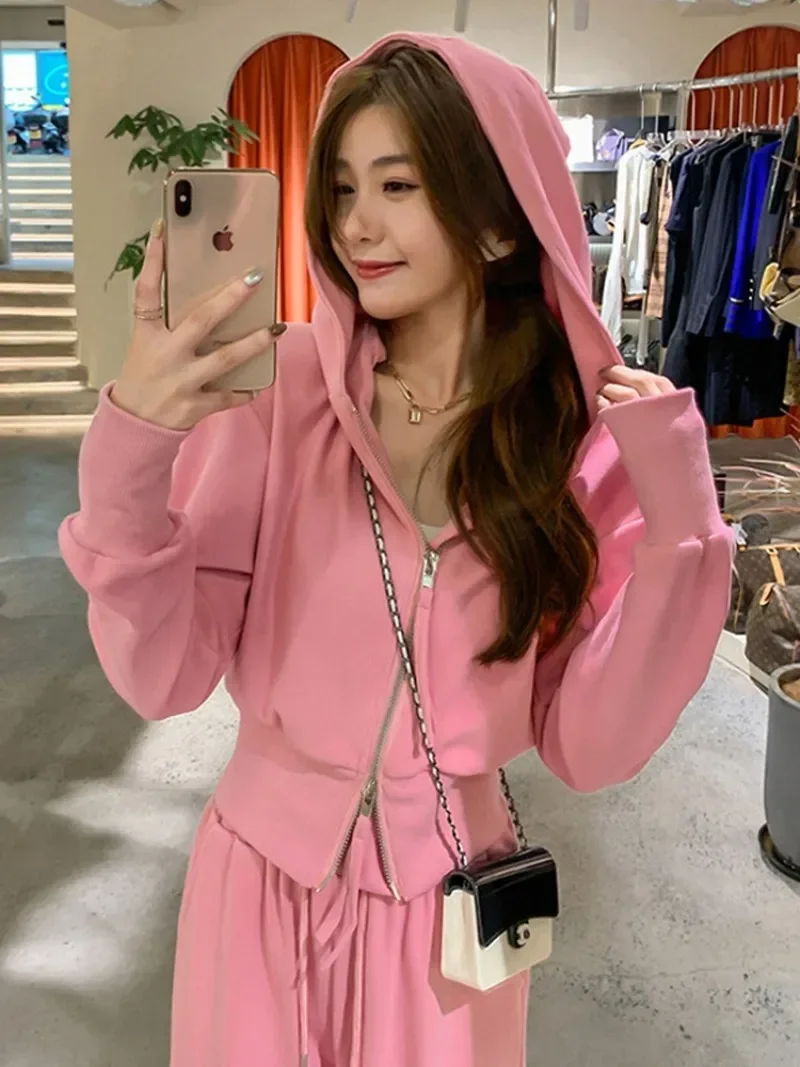 

Y2k Hoodies Sweatshirts Women's Casual Sports Hoodie Loose Solid Bottoming Shirt Spring Autumn Top And Pants Two Piece Set