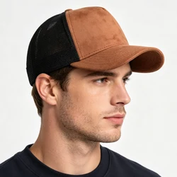 Suede Mesh Trucker Hat Structured Breathable Adjustable Baseball Cap for men and women