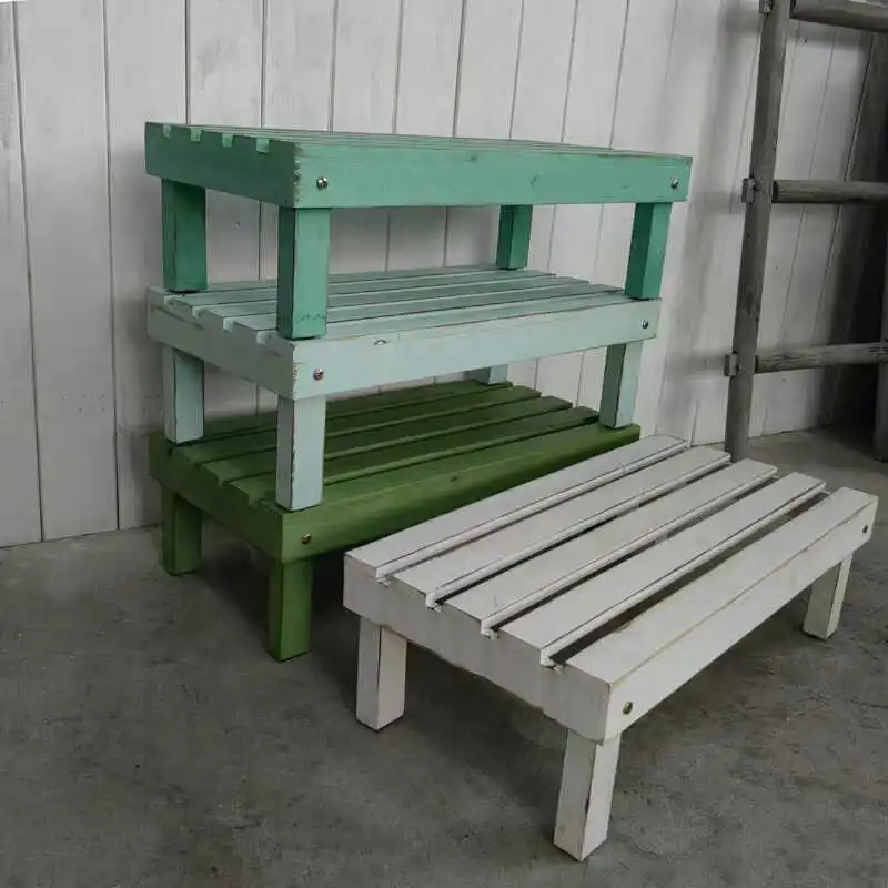 

Nordic retro balcony preservative wood outdoor courtyard solid wood garden wooden steps floor rack old flower pot rack