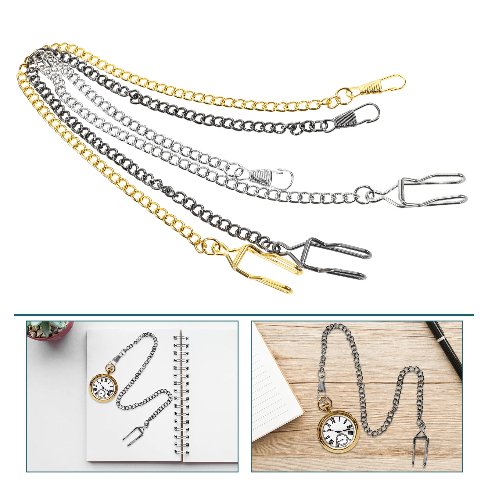 

3Pcs Retro Pocket Watch Chain Vintage Metal Alloy Universal Clip for Pocket Watches Classic Watch Fob Accessory Decoration