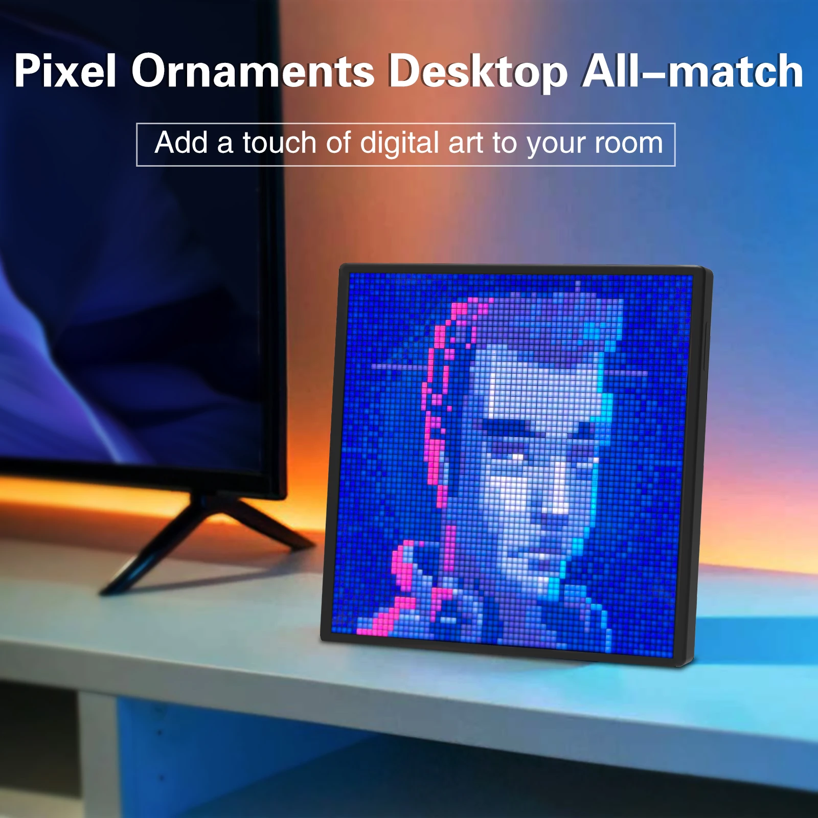 LED Pixel Screen with Bluetooth, Diy Dynamic Pixel Screen, Holiday Gift, Table with Photo Frame, 64x64