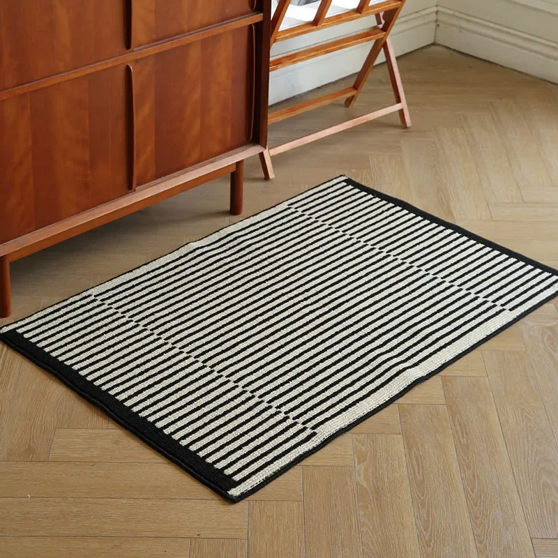 Fashion Black Stripe Print Doormat American Wear-Resistant Floor Carpet for Porch Hallway High-End Soft Living Room Bedside Rugs
