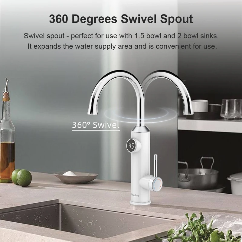 Briwellna Electric Water Heater Kitchen Faucet 2 in 1 Tankless Water Heating 220V Flow Heater Tap Electric Geyser For Home