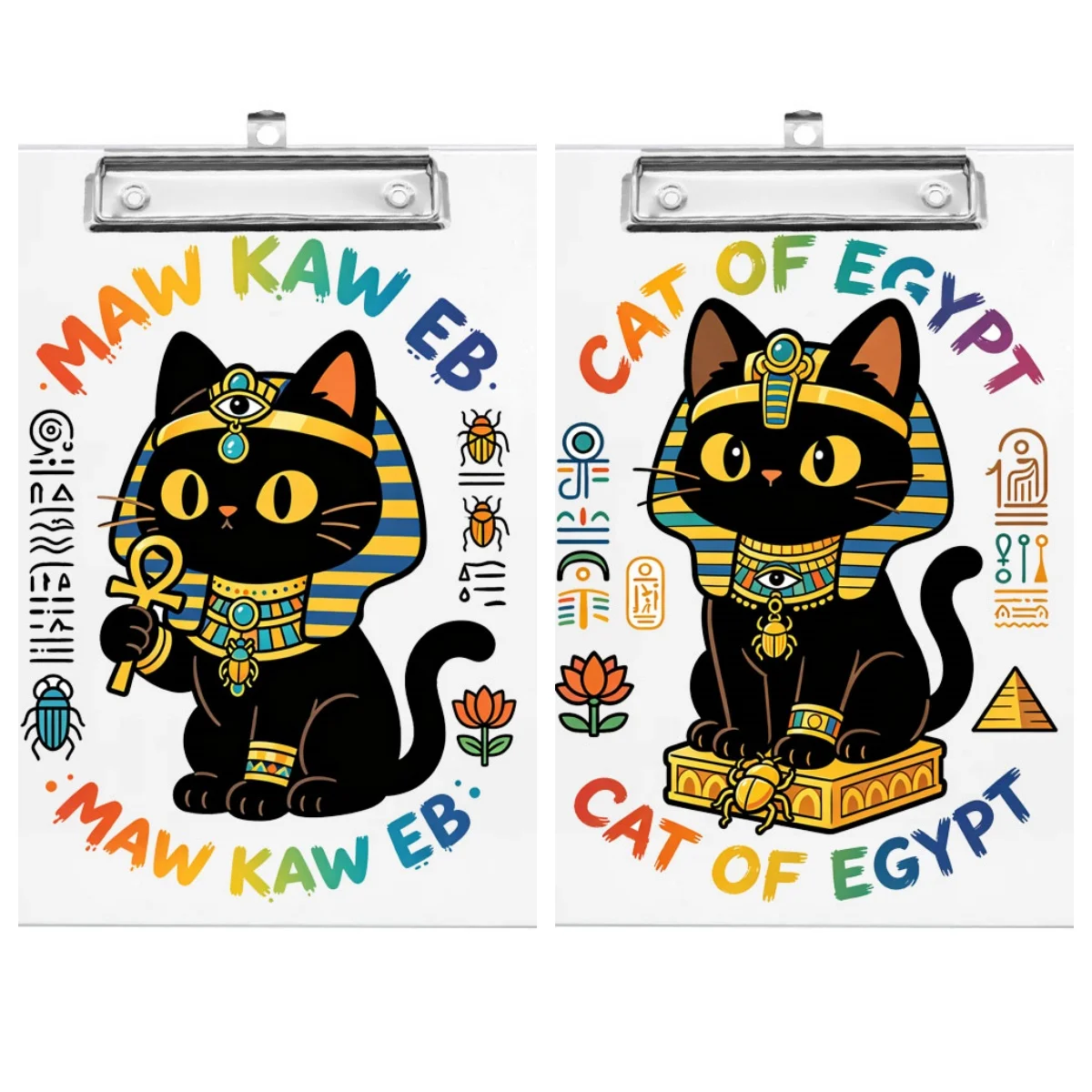 

1pc Egyptian Black Cat Theme Pattern Writing Board Clip Double sided Printing A4 Size for Notes, Tables, and Drawings