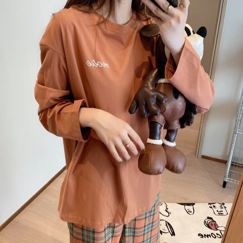 New 2-Piece Set Of Pajamas Female Spring And Autumn Korean Version Of The Loose Long-Sleeved Homewear Suit Female Summer Pajamas