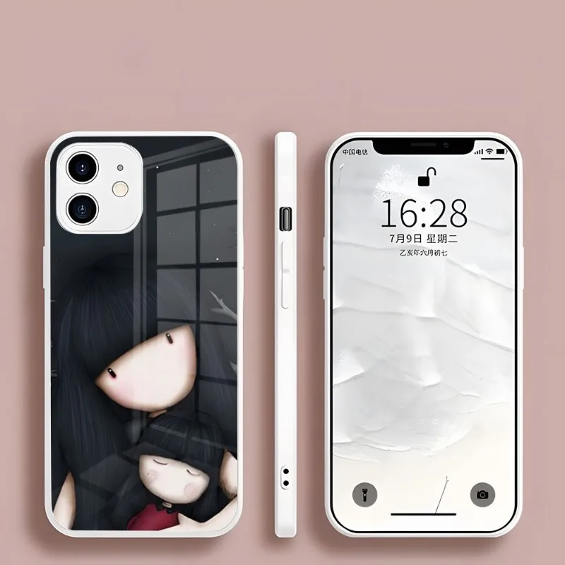 Cute S-santoro-gorjus-E Girl Lambskin Phone Case Glass White For Iphone 15 14 13 Pro Max 12 11 Xr X Xs Mini 6 7 8 Plus Se