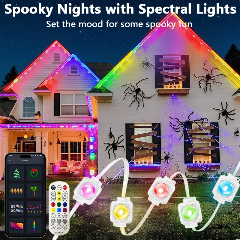 100FT 60 LEDs Eaves Lights Permanent Outdoor Lights Waterproof Smart LED Eaves Lights with App/Remote Control for Party Lighting
