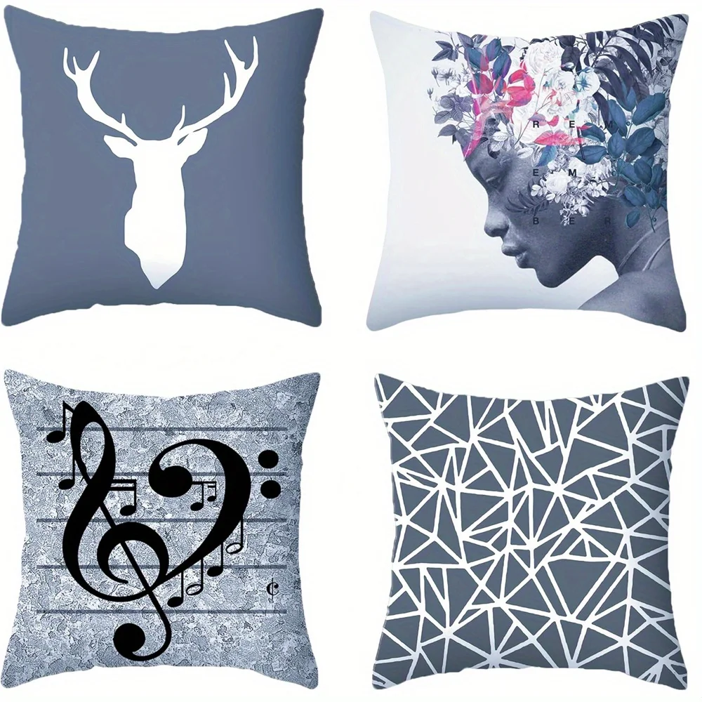 Head & Floral Lady  Musical Note Double-sided Printed pillow cover Short plush Suitable living rooms sofas throw cushion cover