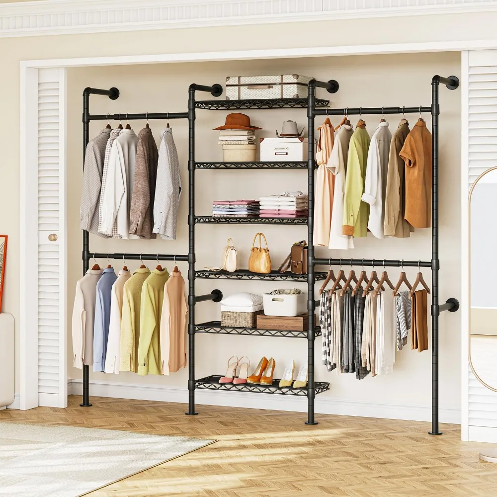 H3 Expandable Wall Mounted Closet System, Heavy Duty Clothing Rack