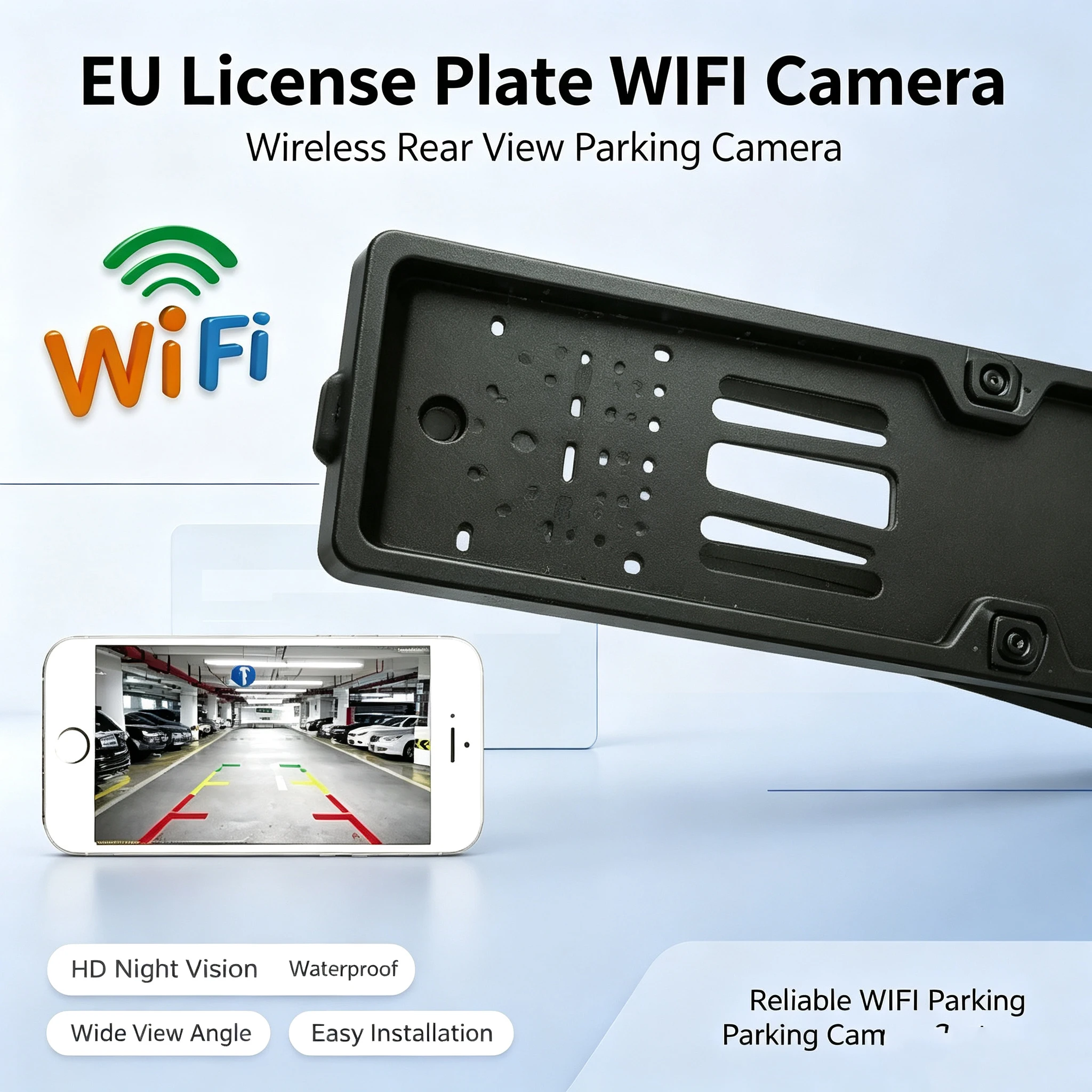 JISUIDA Car Wifi5 Reversing Camera EU European License Plate Holder Wireless Wifi Night Vision Camera General Auto Parts