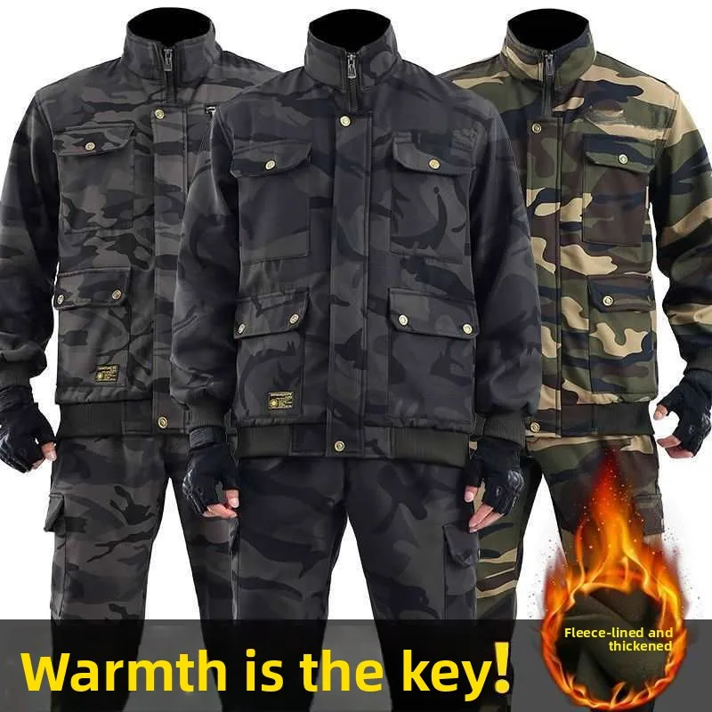 Men's Fce Lined Thi Workwear Set Autumn Winter Windproof  Welding Heat Resistant Wearable Auttive Repair Labo...