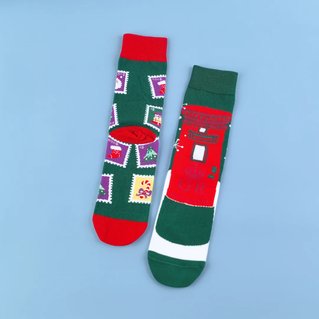 1 paar kerstzegels en vintage brievenbussen, kerstzegels en vintage Ma halfhoge sokken voor unisex, feestelijke thema-outfits