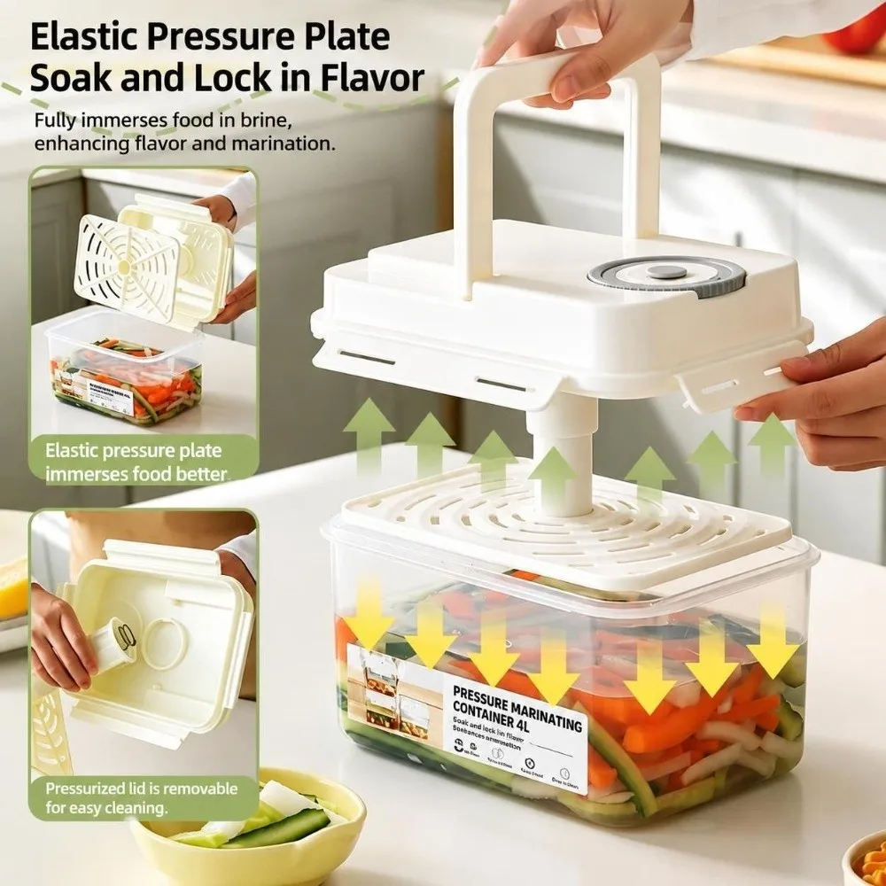 Kitchen Accessories Leakproof Pickle Jar with Press Plate 4L Food Grade Kimchi Jar Viewable Airtight Kitchen Organizer Picnic