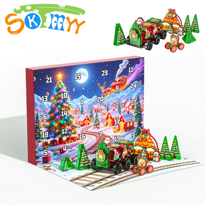 

Рождественский адвент-календарь, магнитная плитка, 45 шт., рождественская тема, магнитная плитка, строительные игрушки для детей, STEM обучение, рождественские подарки