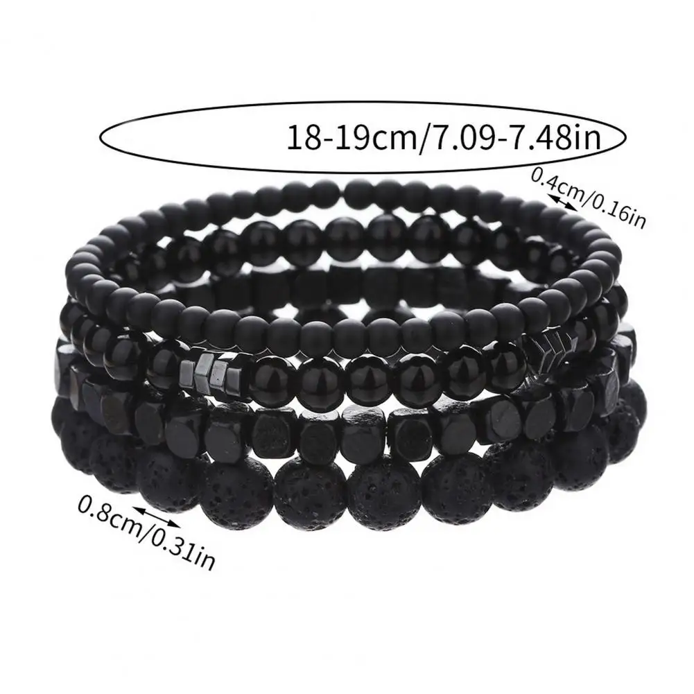 4 Pcs Men Bracelets Natural Stone Black Wooden Bead Bracelet Elastic Rope Multi-layered Wrist Jewelry Men Wrist Accrssory - Image 6