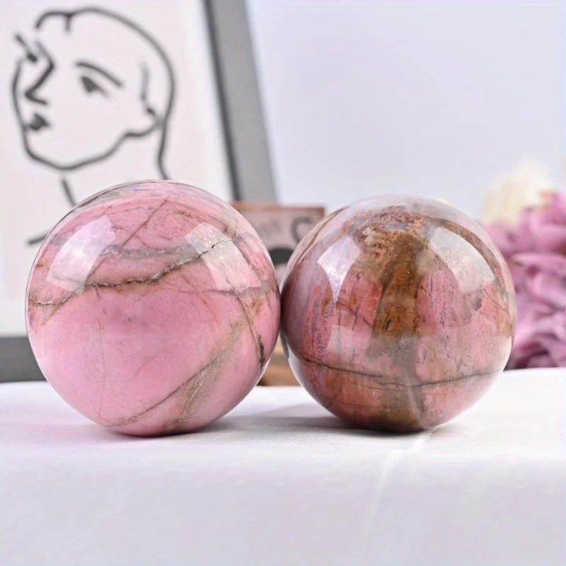 Classic Rhodonite Crystal Sphere - Elegant Decorative Stone Ball for Home Decor Tabletop Accent, Birthday Gift  Gothic Halloween