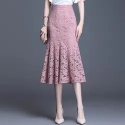 2024 New Slim Temperament Lace Odzież damska Sexy Solid Color Summer All-match Elegant High Waist Mid Length A-line Skirt