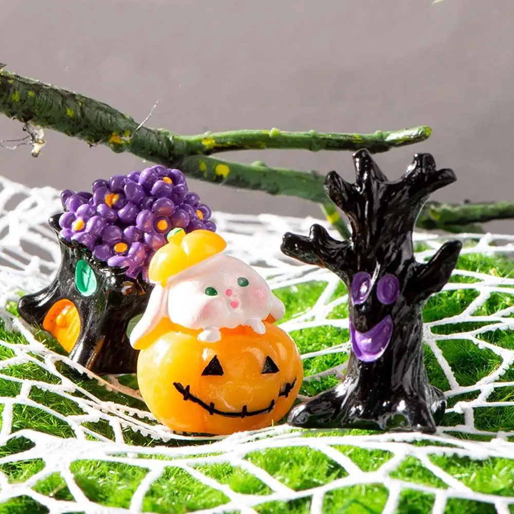 Cartoon Halloween Pumpkin Skeleton Figurines Resin Craft DIY Mummy Skull Statue Cute 3D Miniatures Ghost Ornaments