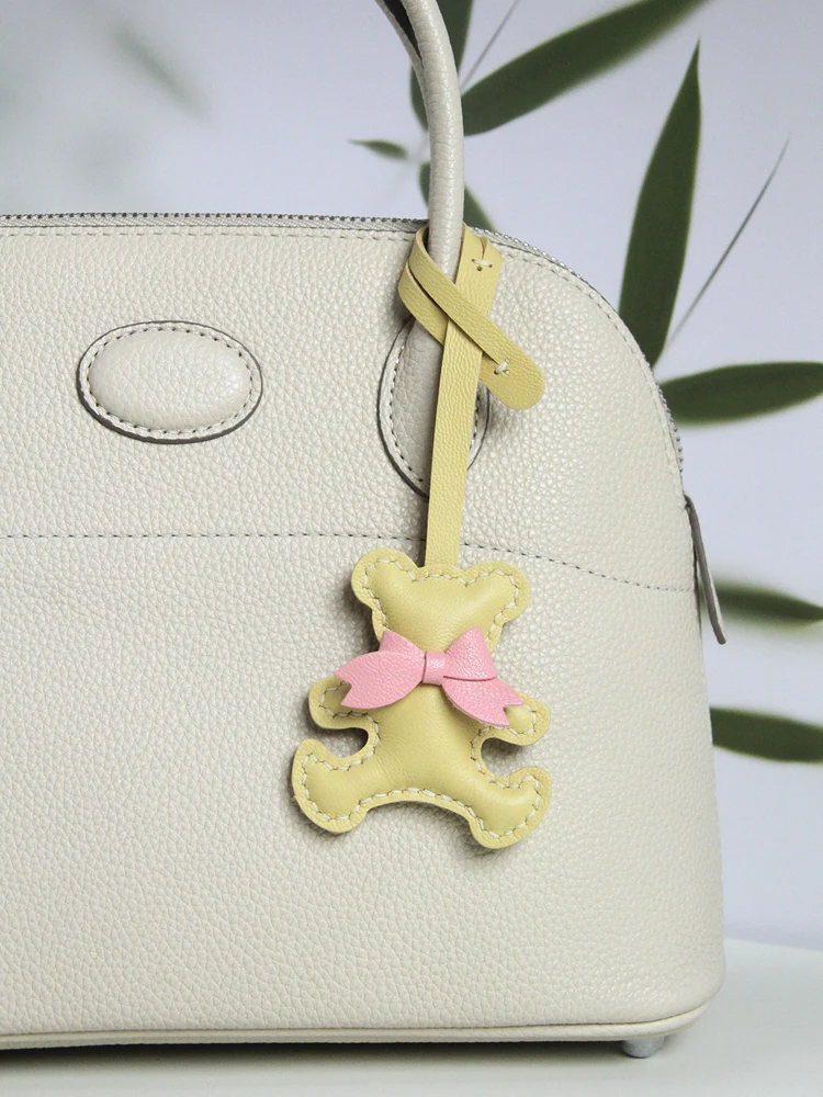 Doll Teddy Bear Style Pendant Genuine Leather Christmas Gift Bag Charm Cute Exquisite Handmade Keychain Accessory