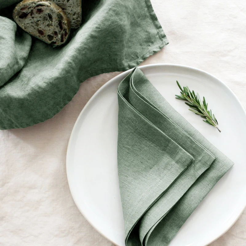 4PCS 100% Linen Napkins, Sage green 40x40cm Soft and Comfortable Durable Table Napkin,for Dinning Party Wedding Birthday Decor