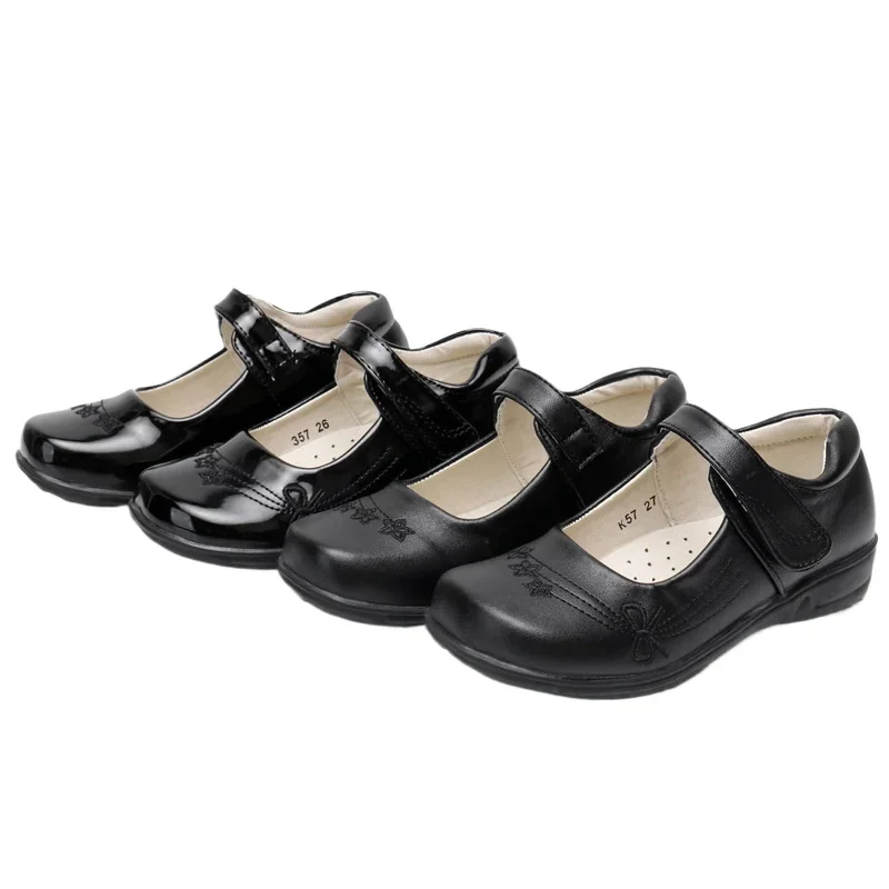 

Children Spring Autumn Bows Low Top Performances School Etiquette Leather Shoes Girls Pure Black Leather Shoes Elegance Antiskid