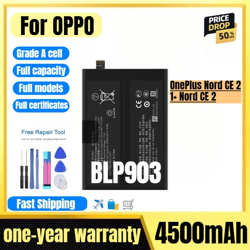 

Аккумулятор BLP903 для OPPO OnePlus Nord CE 2/1+ Nord CE 2, высококачественный, большой емкости, сменный, класс А, с инструментами для установки