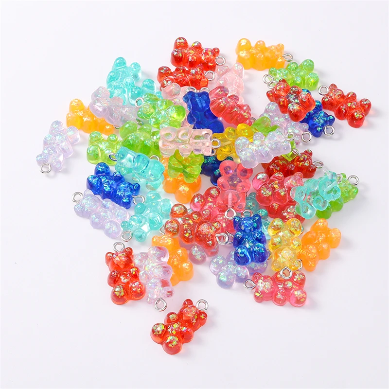 Duarte 20Pcs/Lot Cartoon Candy Colors Resin Gummy Bear Charms for Jewelry Making Earrings Pendants Necklaces DIY Crafts Supplies