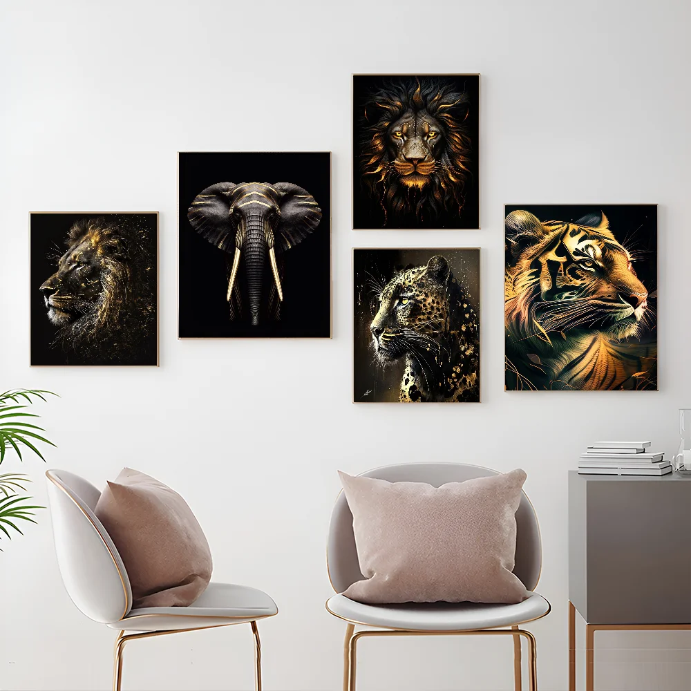 Schwarz gold Tier Vintage Poster klebriges White paper druckt Poster Kunstwerk Poster Wanda uf kleber