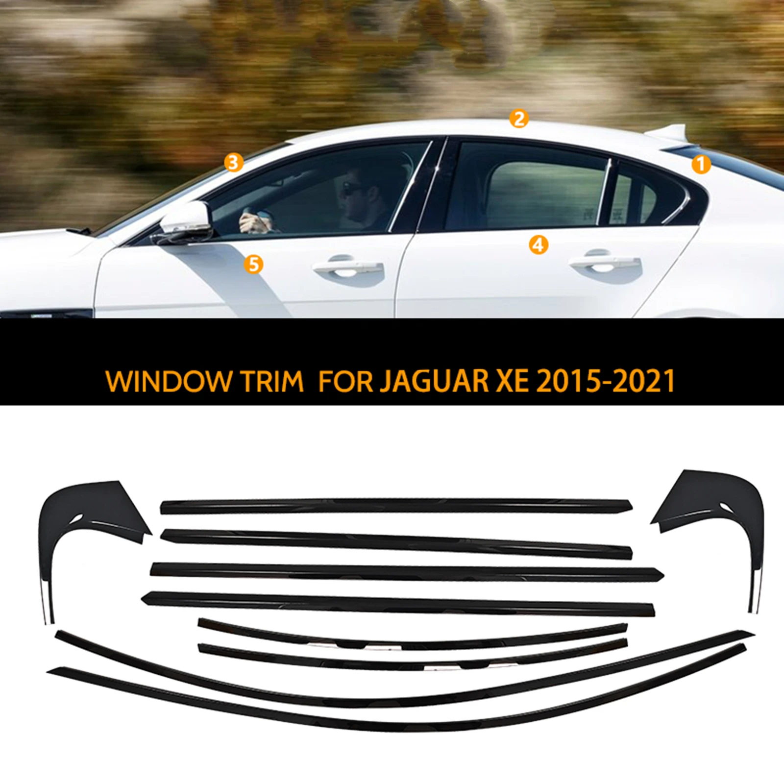 Chrome Black Car Exterior Window Decoration Strip Trim Seal Belt Weatherstrip Moulding Decorative Kit For Jaguar XE 2015-2021