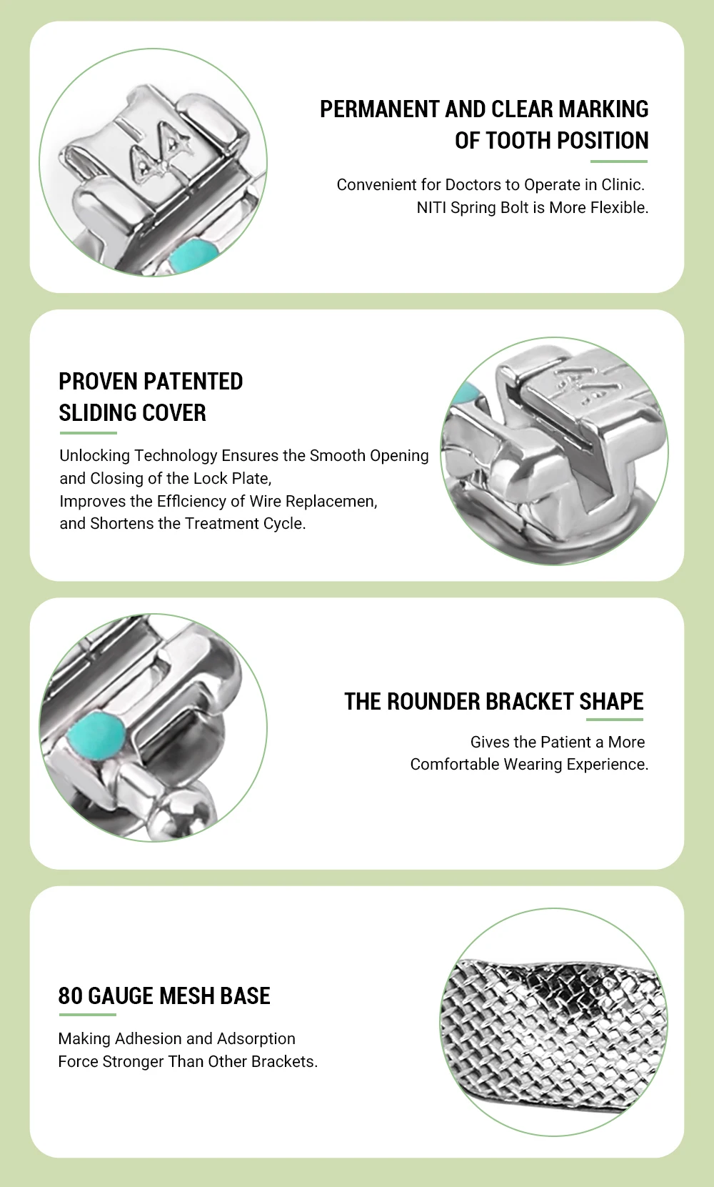 10 Packungen Azdent Metall-Kieferorthopädie-Selbstligierende Brackets mit Bukkalröhrchen Mini Roth/MBT 0,022 Haken 345 Ortho-Materialien – Detail 6