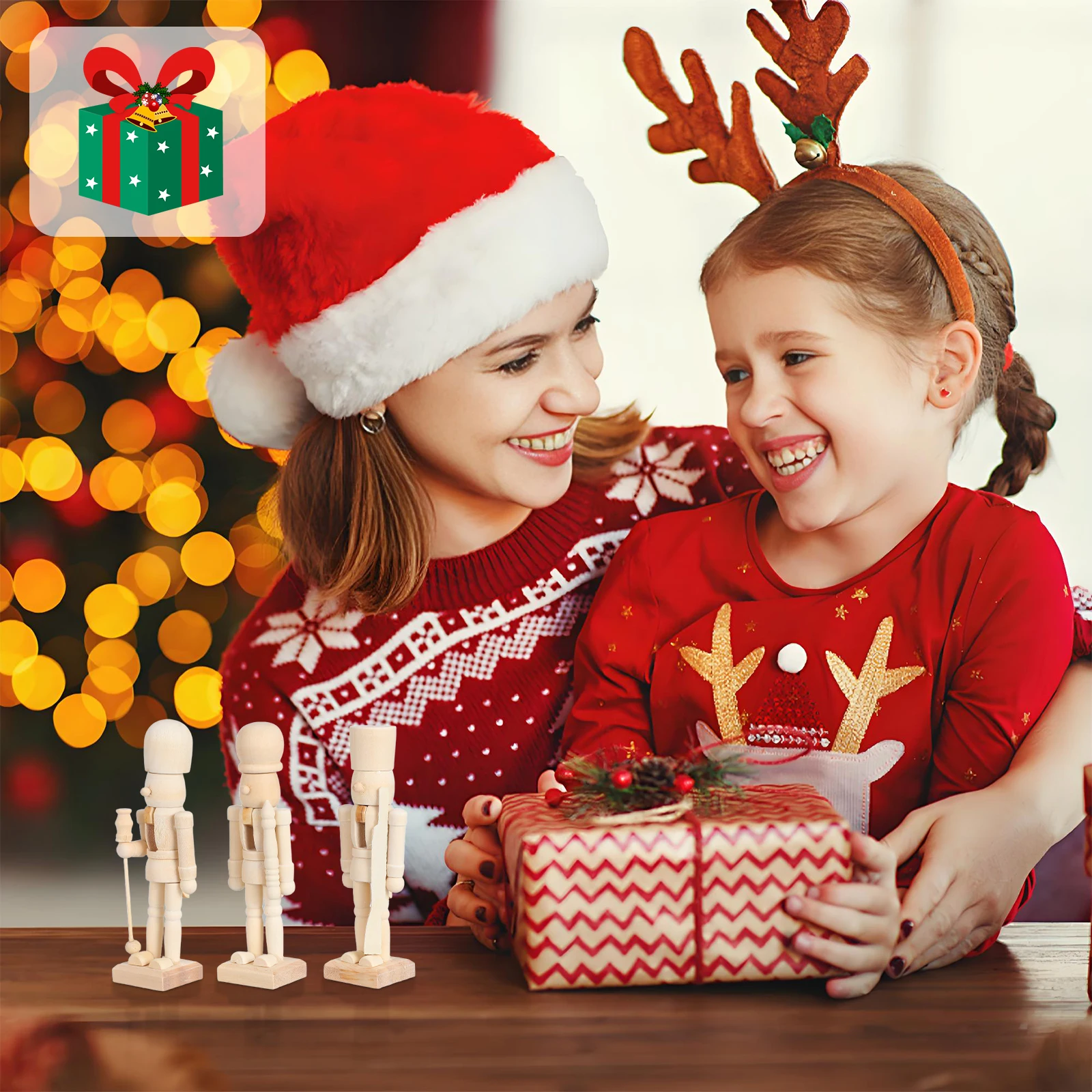 

3pcs Wooden Puppet Role Play Christmas Gift Wooden Nutcracker Set Diy Painting Set Nutcracker Ornaments Home Decor