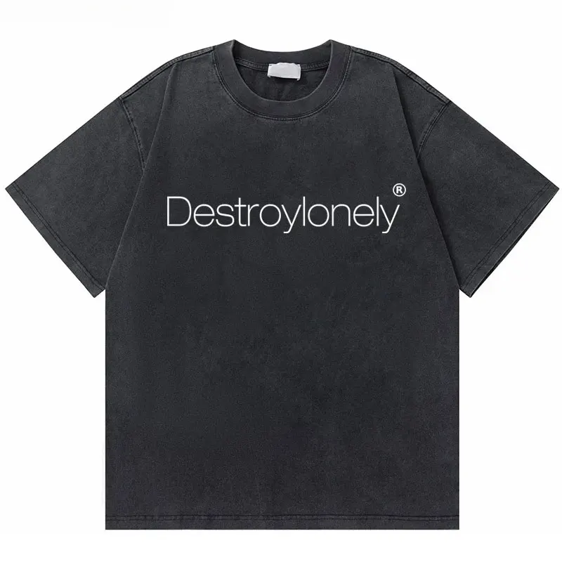 

Washed Vintage Rapper Destroy Lonely Letter Logo Graphic T-shirts Men Hip Hop Rap Style T Shirts Male Fashion Oversized Tshirt