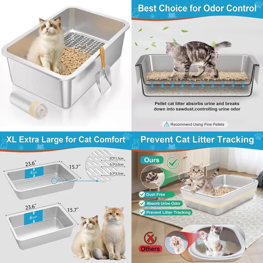 

Очень большой металлический просеивающий лоток для больших кошек, подходит для древесных пеллет и сосновых пеллет, большой лоток для мусора для домашних животных W