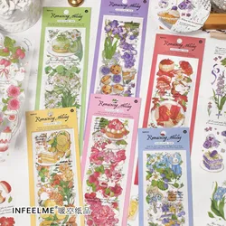 6 Pcs Waterproof Flowers Grape Strawberry lemon Fruits Stickers For Art Journaling Planners Scrapbook DIY Crafts Decoration